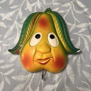Vintage 1970 Miller Studio Chalkware Anthropomorphic Pear Wall Art Kitchen Hook